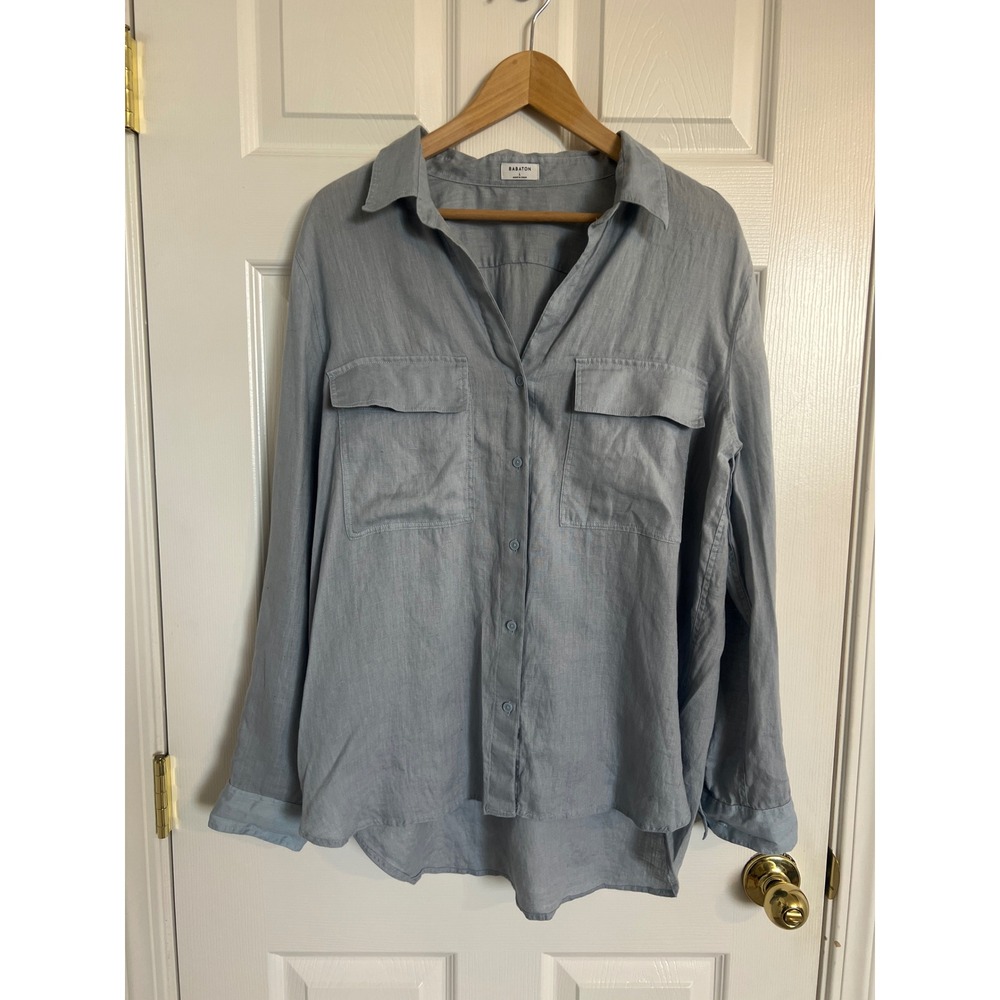 Babaton Aritzia Linen Utility Shirt Women's L Gray Oversized Button Up